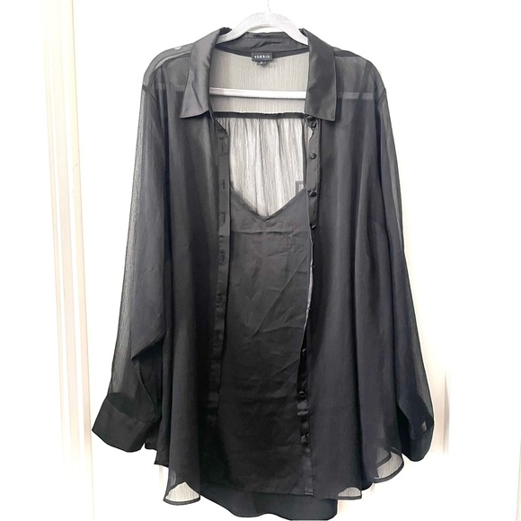 Torrid Black Sheer Button Down Blouse w/ Detachable Satin Shell Size 3 22/24 - Picture 1 of 6